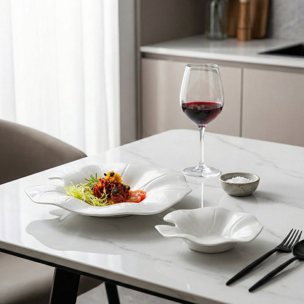 Artistic Lotus Leaf Shaped Ceramic Deep Plate