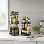 360° Rotating Height-Adjustable Round Metal Kitchen Spice Rack
