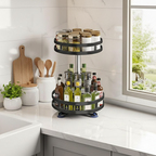 360° Rotating Height-Adjustable Round Metal Kitchen Spice Rack