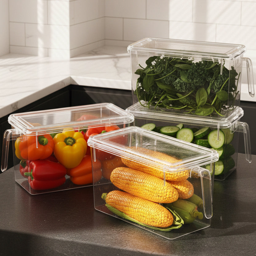 Clear Refrigerator Organizer Bin with Handle