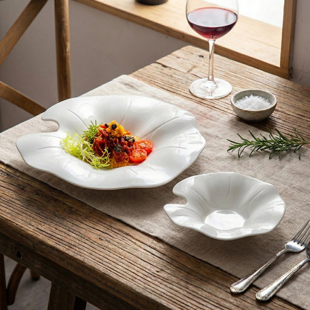 Artistic Lotus Leaf Shaped Ceramic Deep Plate