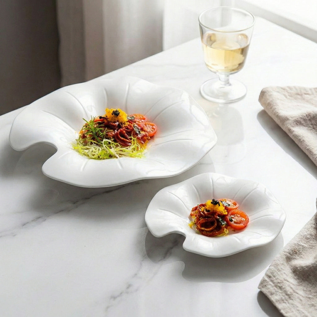 Artistic Lotus Leaf Shaped Ceramic Deep Plate